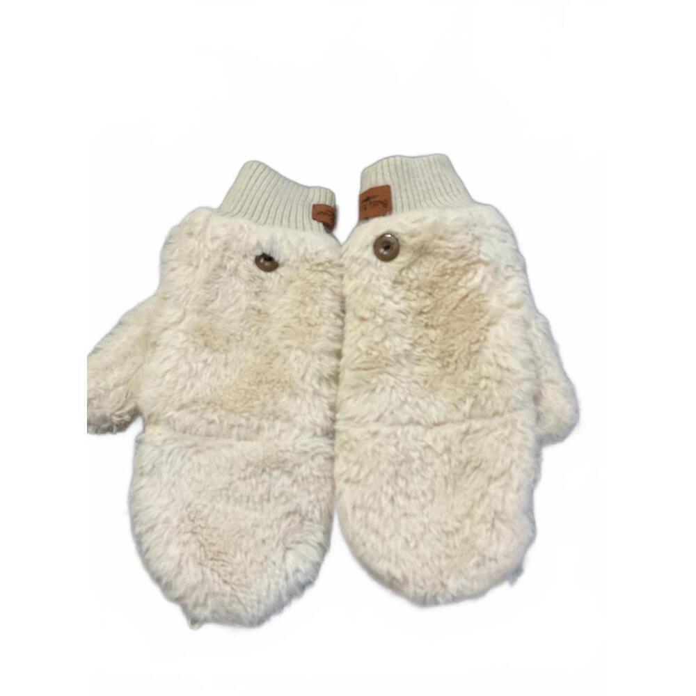 Britt's Knits Cozy Beige Fuzzy Mittens with Button Detail